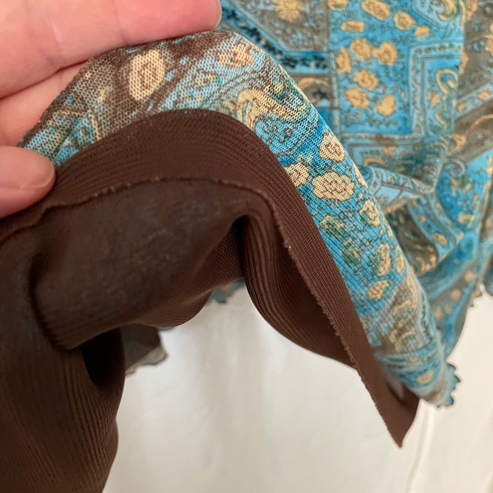 Nicola Woman Turquoise and Brown Paisley‎ Blouse - Picture 3 of 8